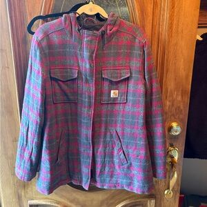 Carhartt pink and Gray Plaid Hooded Jacket